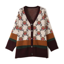 Latest Design Pattern Jacquard Knitwear Custom Ladies Women Sweater Cardigan Winter